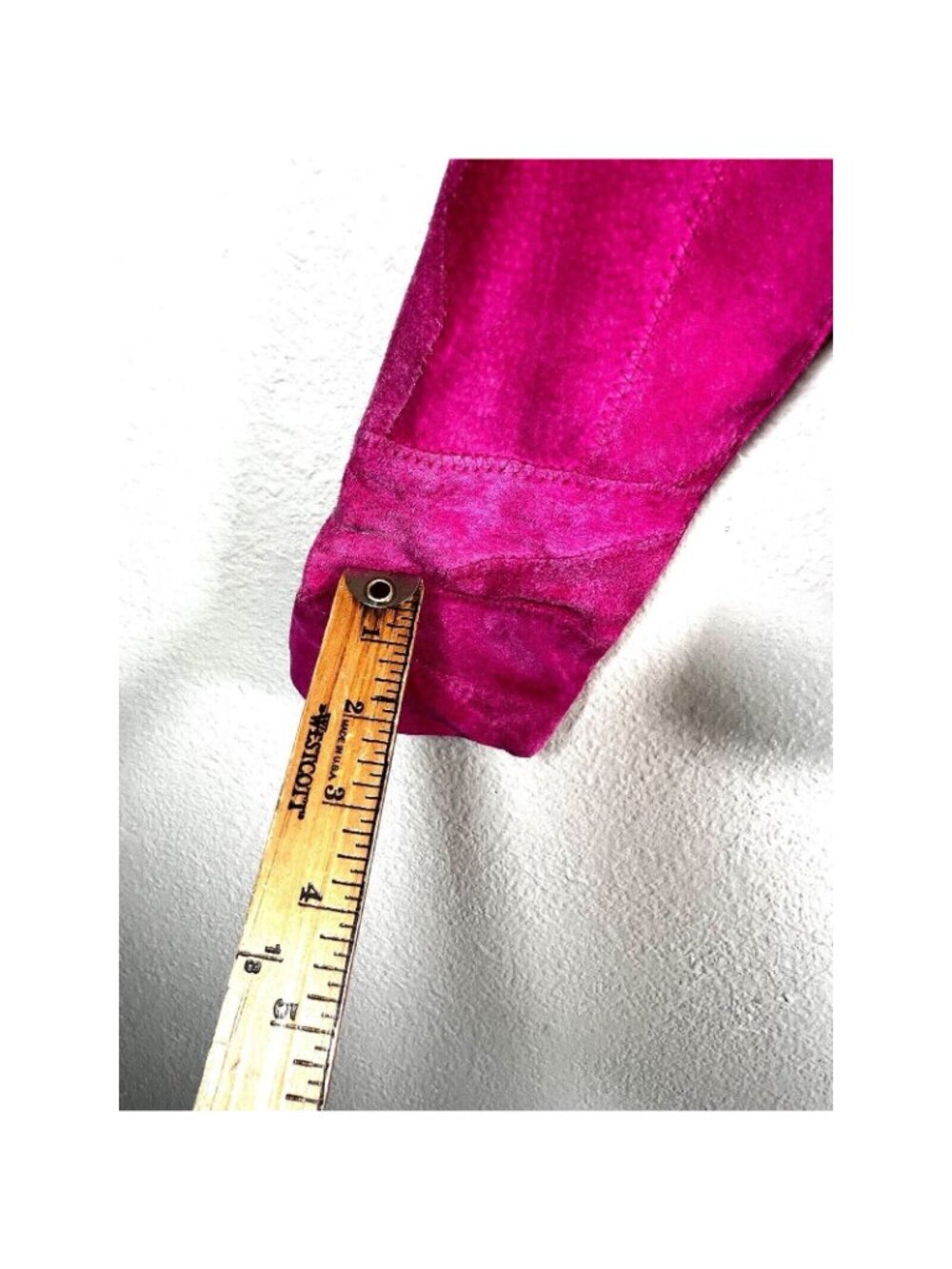 Vintage Suede Jacket Coat Womens Hot Pink X-XL Patchwork Full Zip Pockets 1970s - Picture 9 of 9